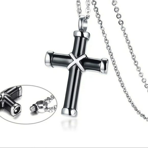 Jewelry - Black cross cremation urn necklace